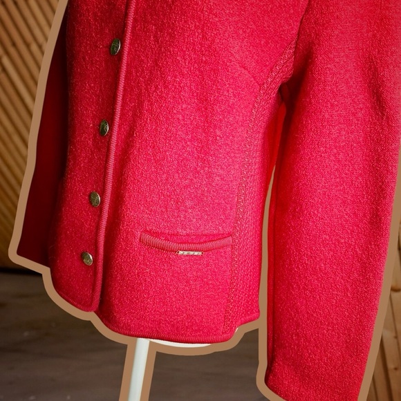 Geiger Made in Austria 100% Boiled Wool Braided Trim Lady Jacket in Cardinal Red - Picture 16 of 16